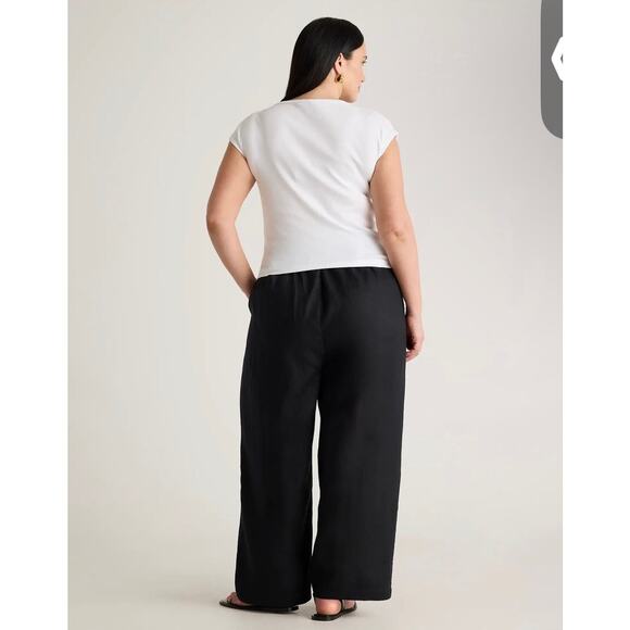 Quince Black 100% European Linen Black Wide Leg Pull-on Pants 1X Minimalist Plus - Picture 4 of 13